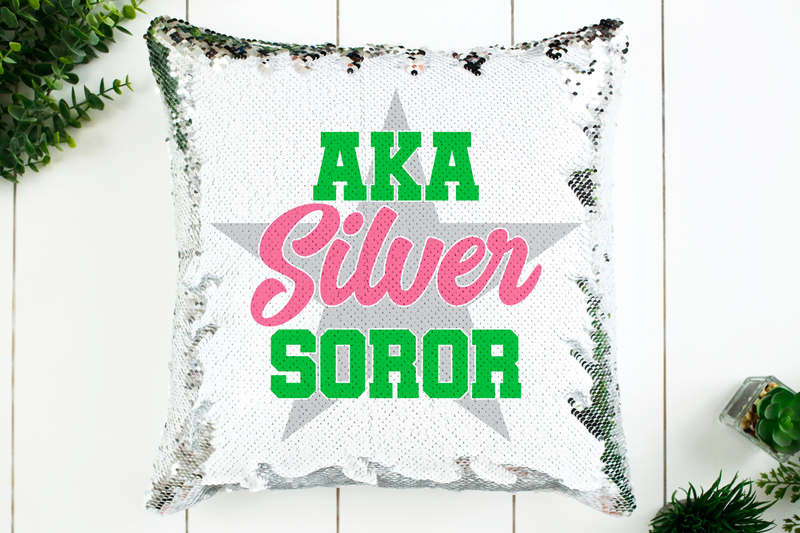 AKA Silver Soror Sequin Pillow