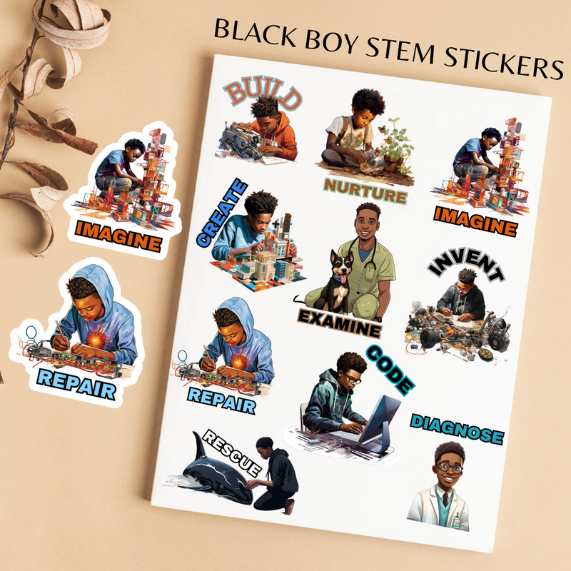 Black Boy STEM Sticker Pack