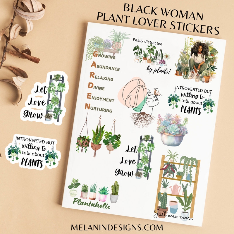 Black Woman Plant Lover Sticker Pack