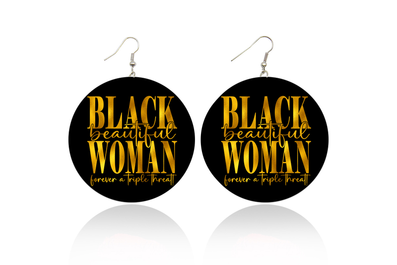 Black Beautiful Woman Wooden Earrings