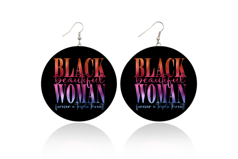 Black Beautiful Woman Wooden Earrings