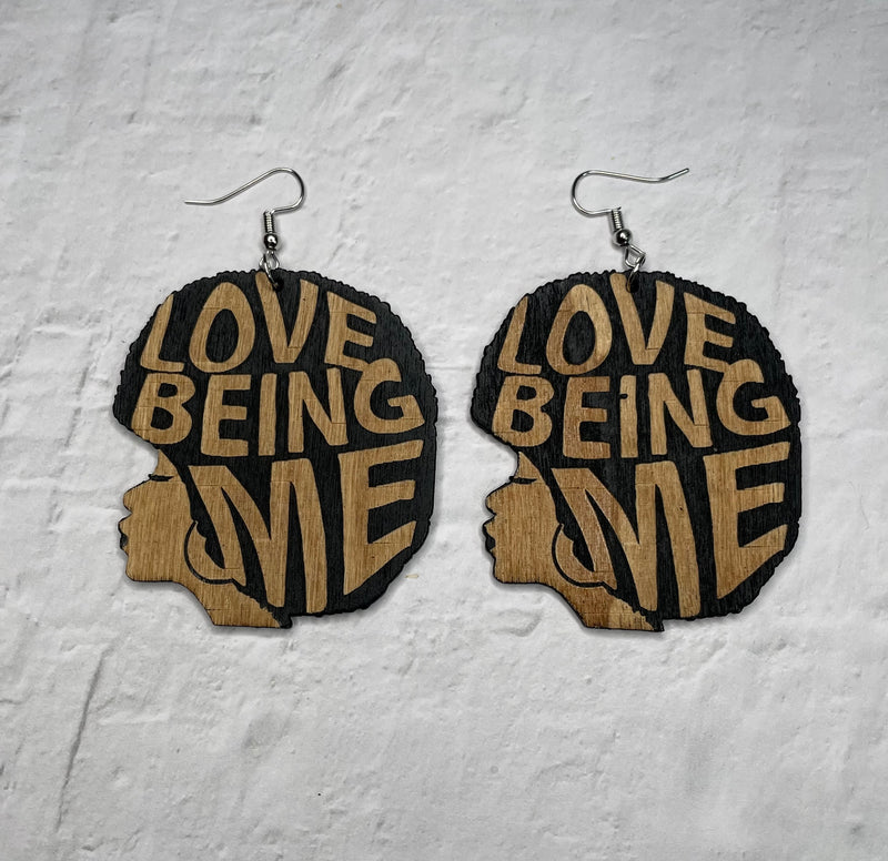 Love Being Me Engraved Wooden Earrings