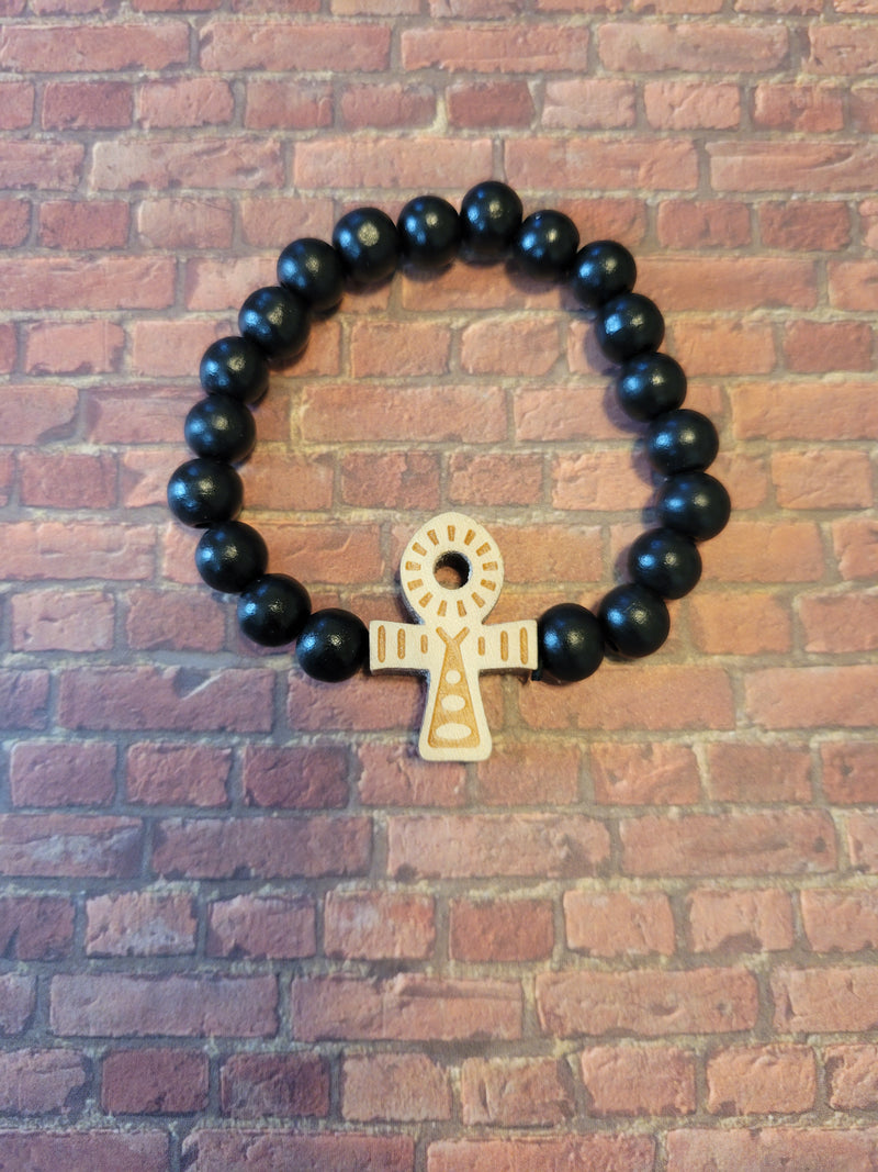 Afrocentric Ankh Black Beaded Bracelet