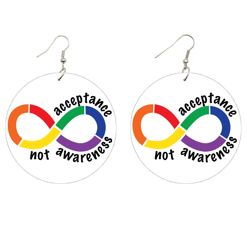 Acceptance Not Awareness Autism Neurodiversity Wooden Earrings