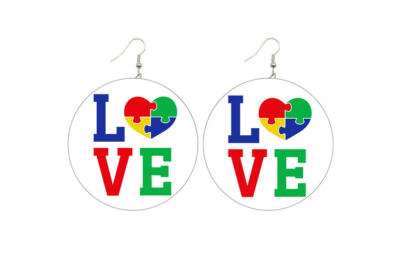 Autism Love Wooden Earrings (Adults - 6cm)