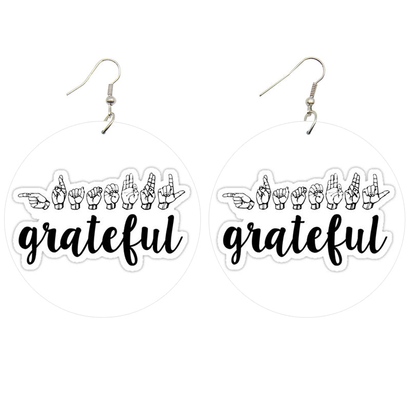 Grateful ASL Wooden Earrings