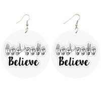 Believe ASL Wooden Earrings