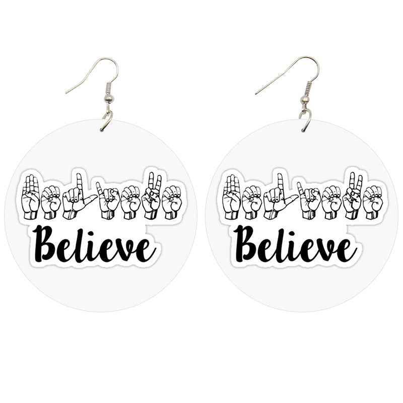 Believe ASL Wooden Earrings