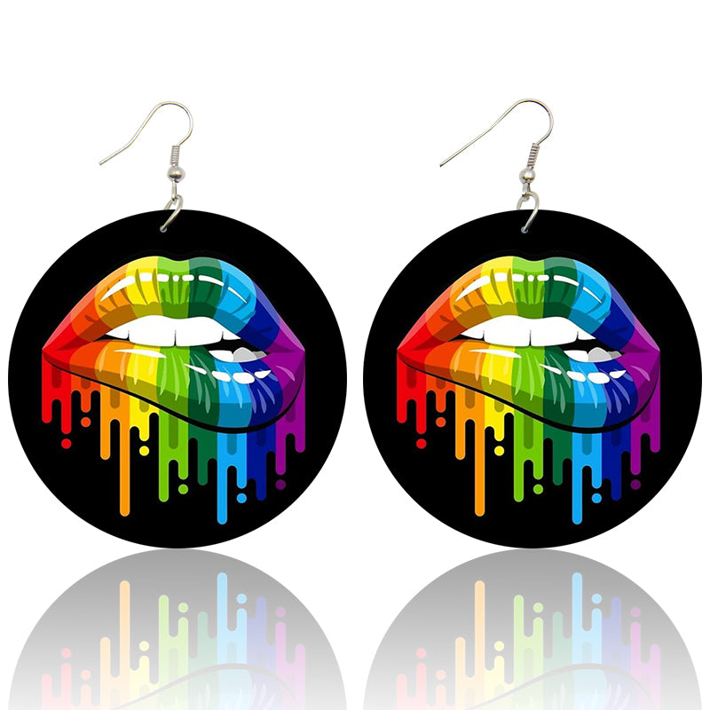 Rainbow Drip Lips Wooden Earrings - Shades of My Melanin LLC