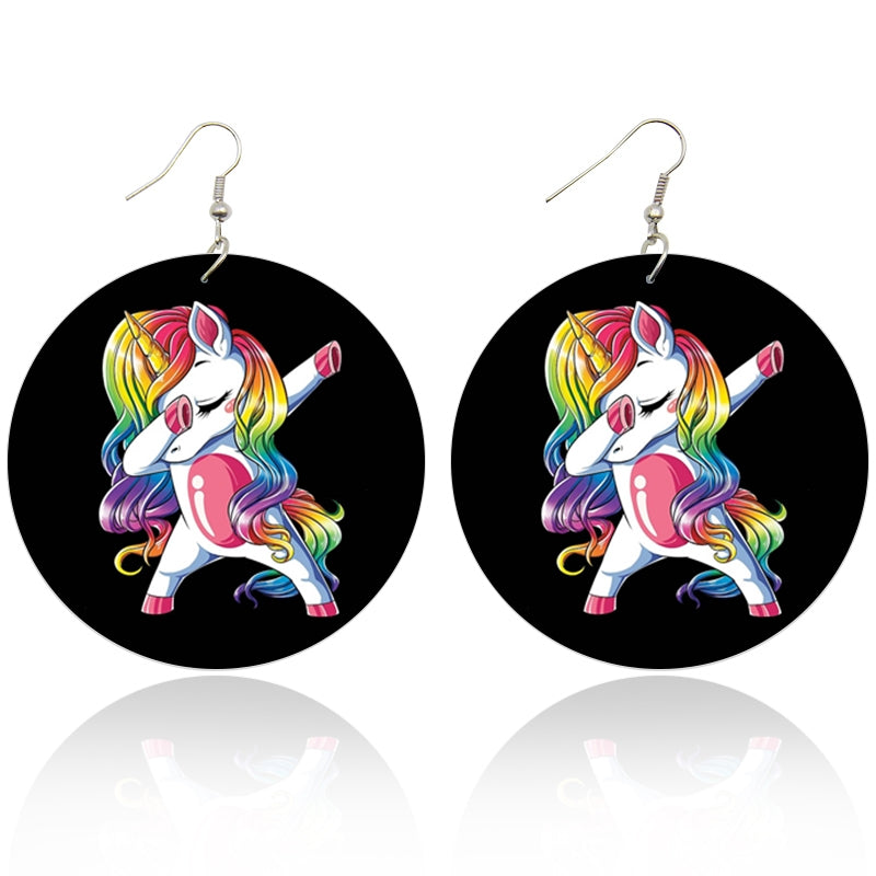 Unicorn Dab Wooden Earrings (Kids/Tween - 5cm)