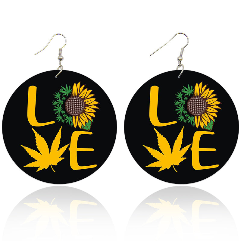 Love Sunflower Wooden Earrings