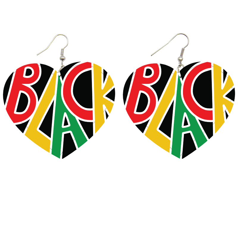 Black Heart Wooden Earrings