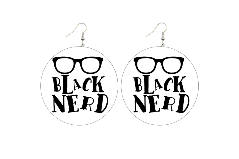 Black Nerd Wooden Earrings