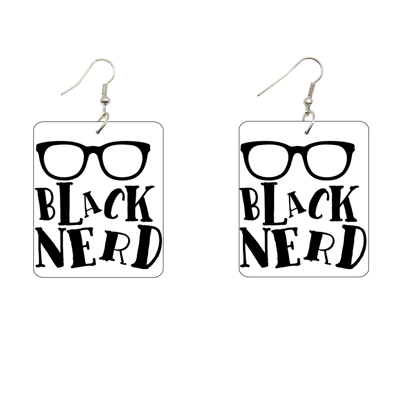 Black Nerd Wooden Earrings