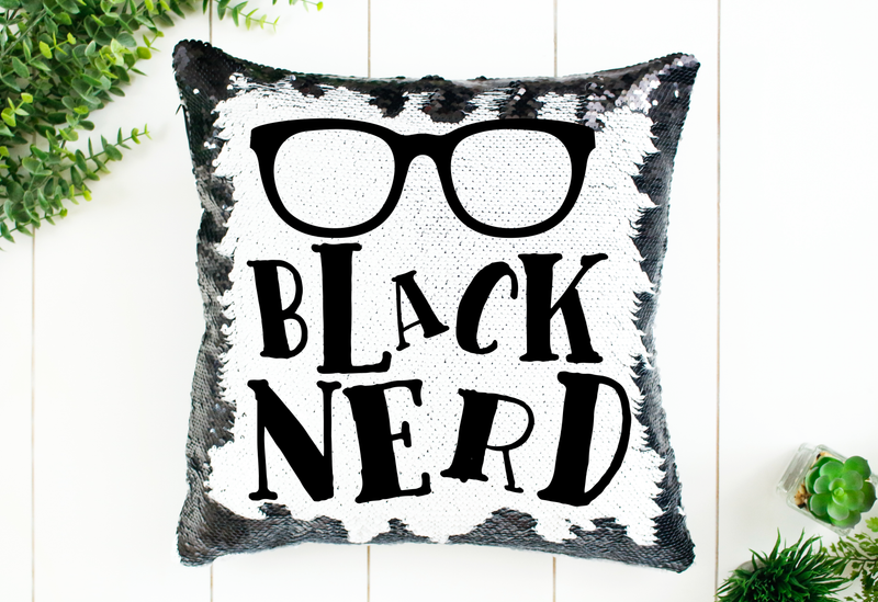 Black Nerd Sequin Pillow