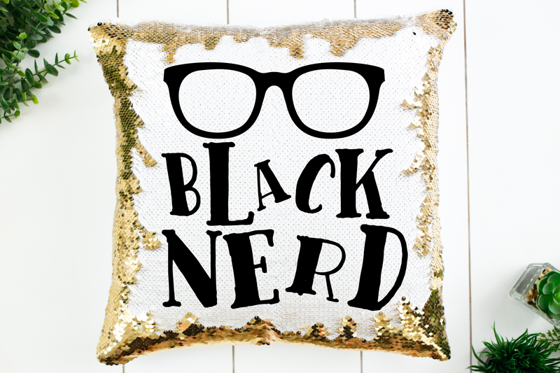 Black Nerd Sequin Pillow