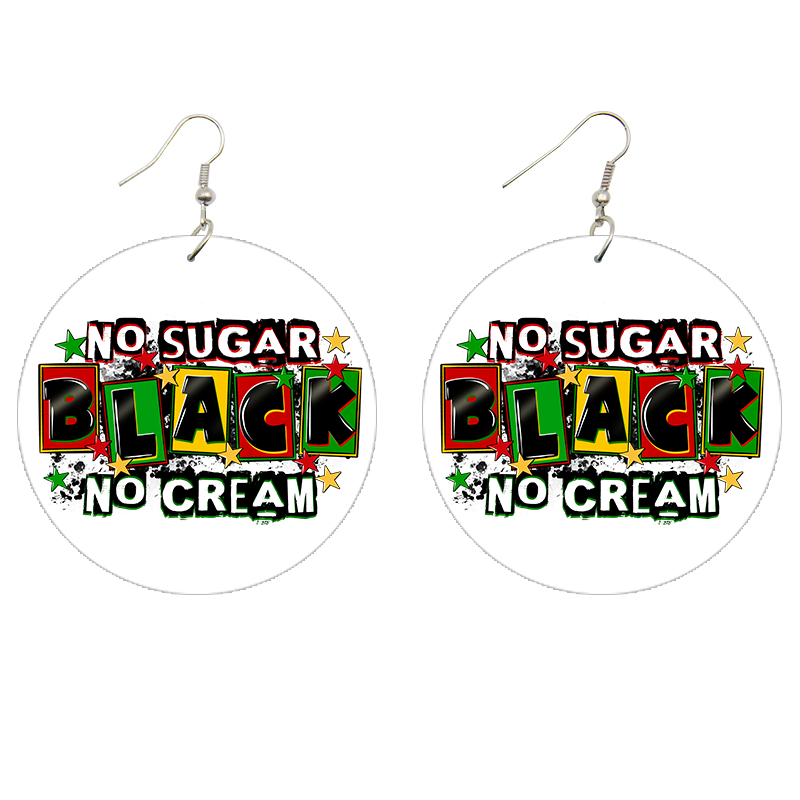 Black No Sugar No Cream Wooden Earrings