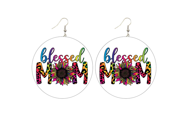 Blessed Mom Wooden Earrings