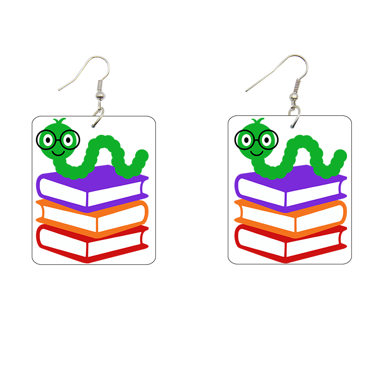 Book Worm Wooden Earrings