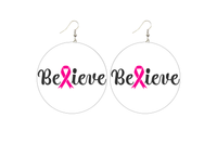 Believe Breast Cancer Wooden Earrings