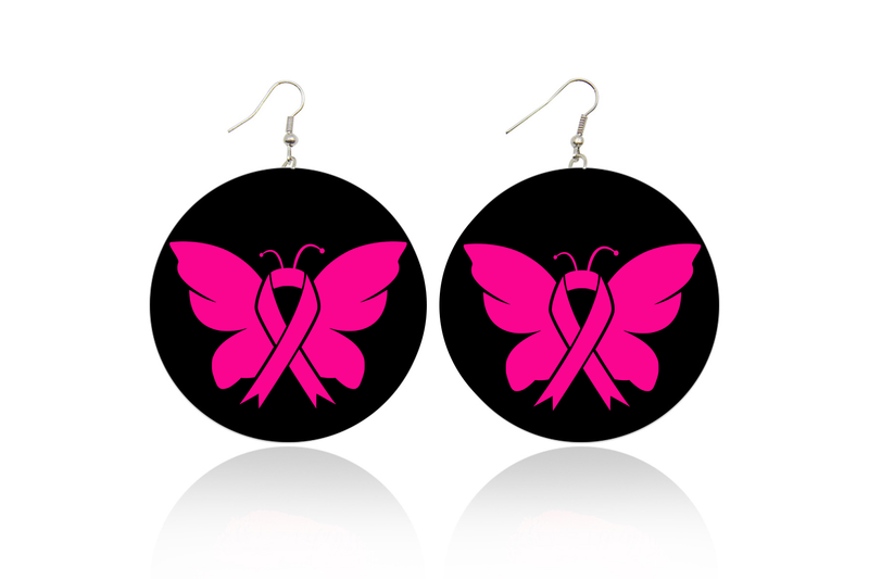 Breast Cancer Butterfly Wooden Earrings