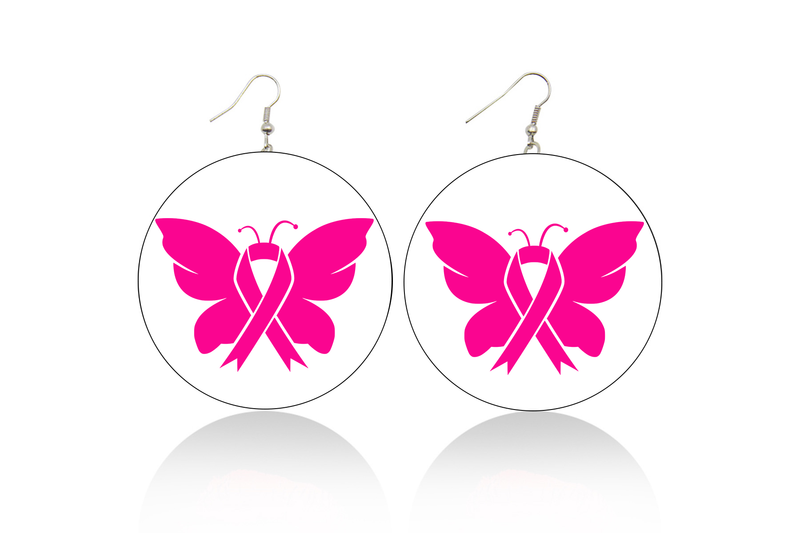 Breast Cancer Butterfly Wooden Earrings