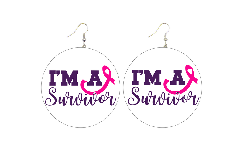 I'm a Survivor Breast Cancer Wooden Earrings