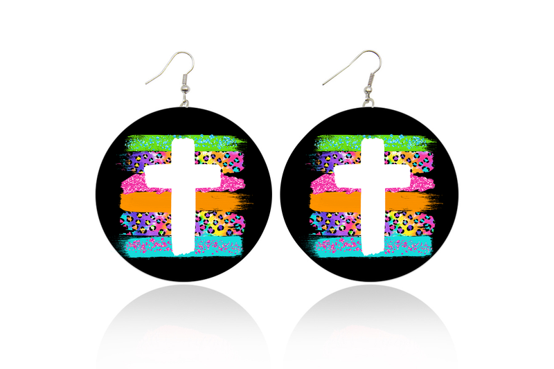 Cross Brush Stroke Wooden Earrings