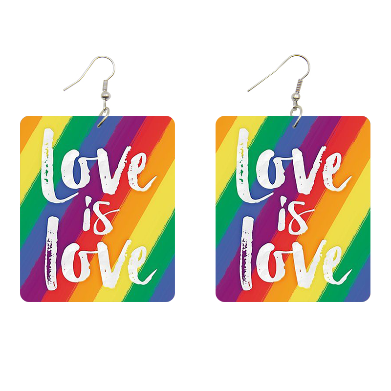 Love is Love Rectangle Wooden Earrings