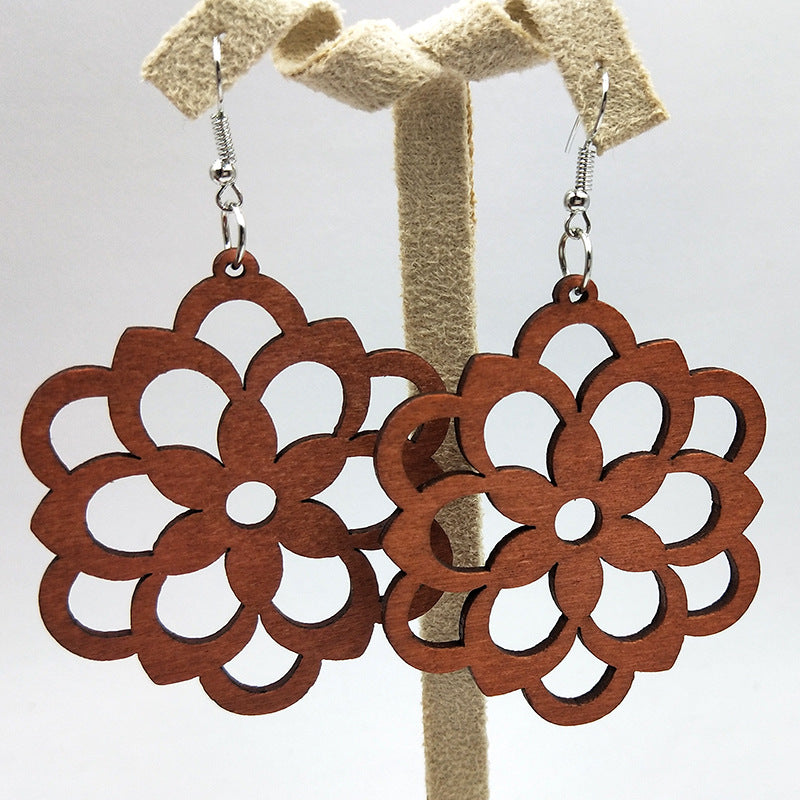 Flower Petal Engraved Wooden Earrings