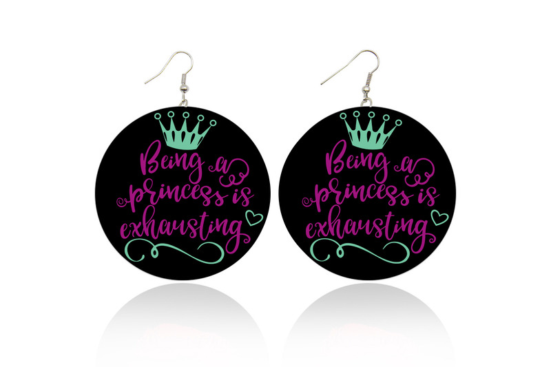 Exhausted Princess Wooden Earrings (Kids/Tween - 5cm)