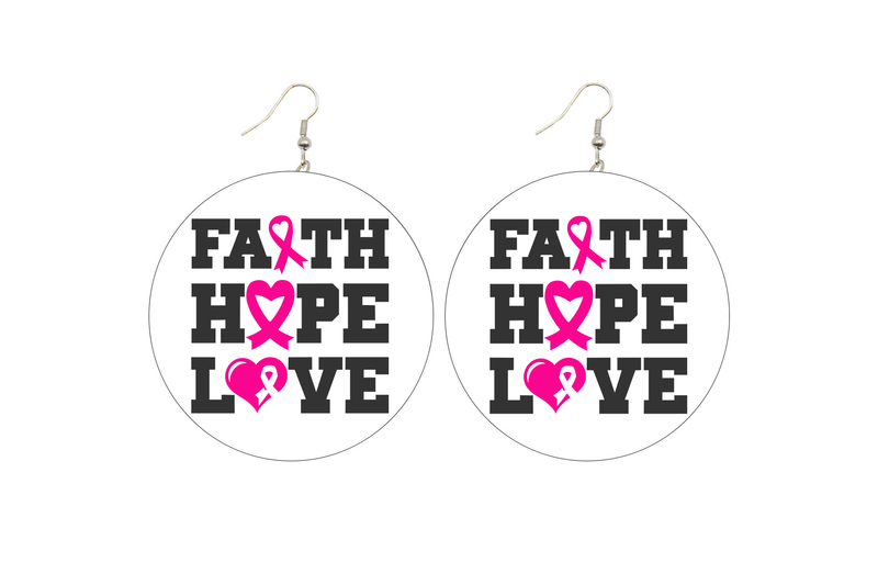 Faith Hope Love Breast Cancer Wooden Earrings