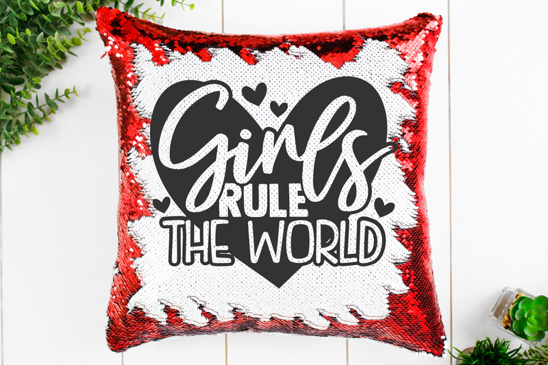 Girls Rule The World Sequin Pillow