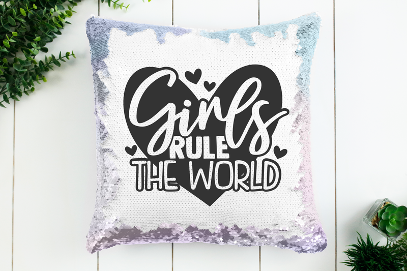 Girls Rule The World Sequin Pillow