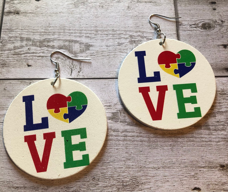 Autism Love Wooden Earrings (Adults - 6cm)