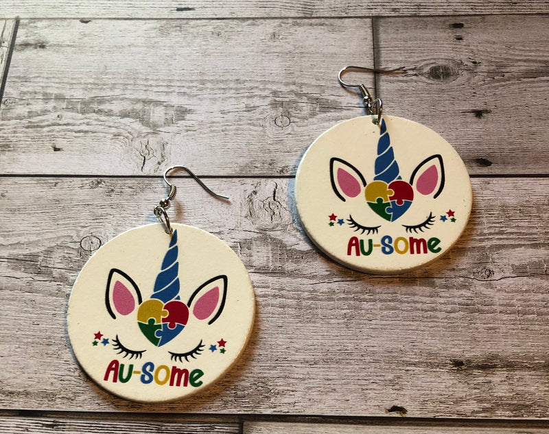 Au-Some Unicorn Wooden Earrings (Kids/Tween - 5cm)