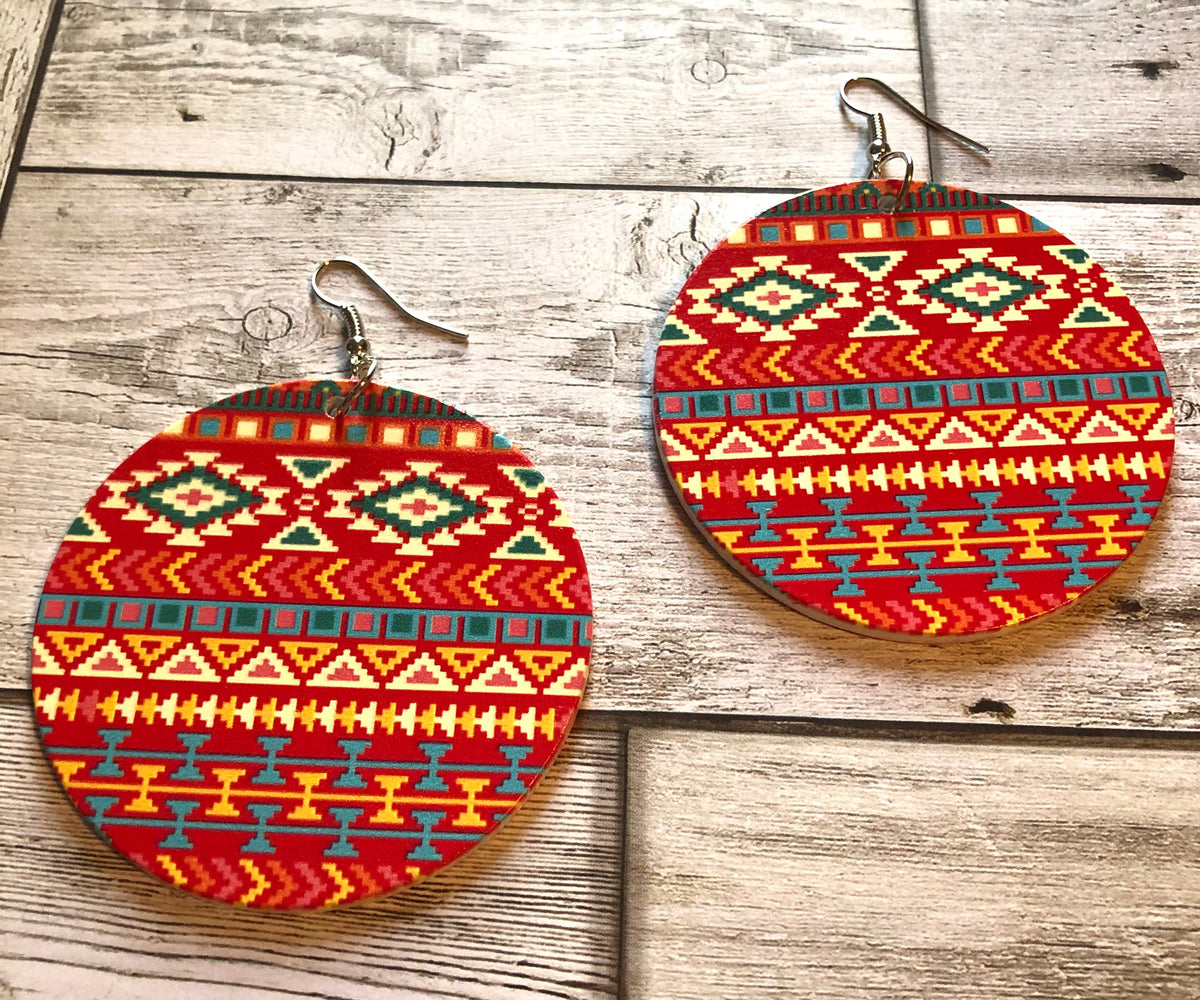 Aztec Pattern Wooden Earrings