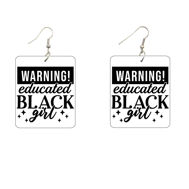 Educated Black Girl Rectangle Wooden Earrings