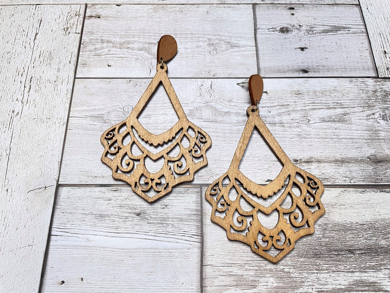 Henna Engraved Wooden Earrings