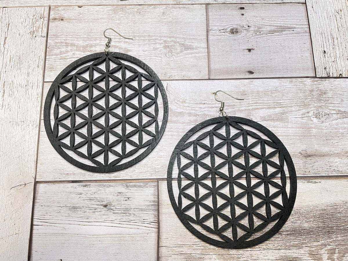 Triangle Pattern Engraved Wooden Earrings