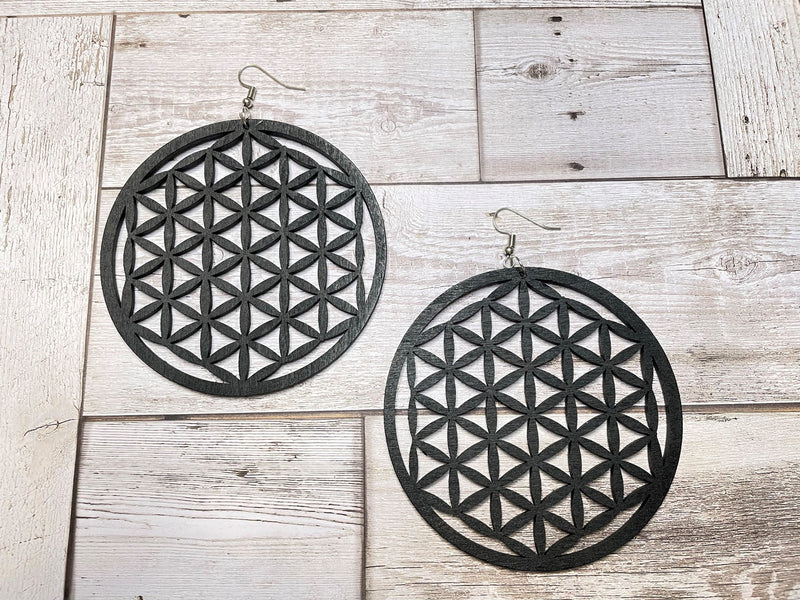 Triangle Pattern Engraved Wooden Earrings