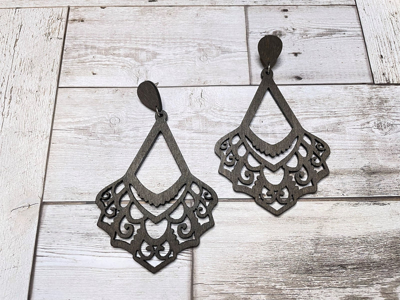 Henna Engraved Wooden Earrings