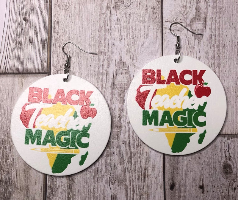 Black Teacher Magic Wooden Earrings