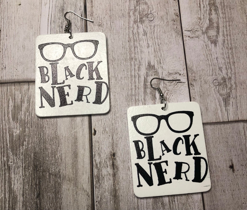 Black Nerd Wooden Earrings