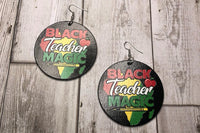 Black Teacher Magic Wooden Earrings