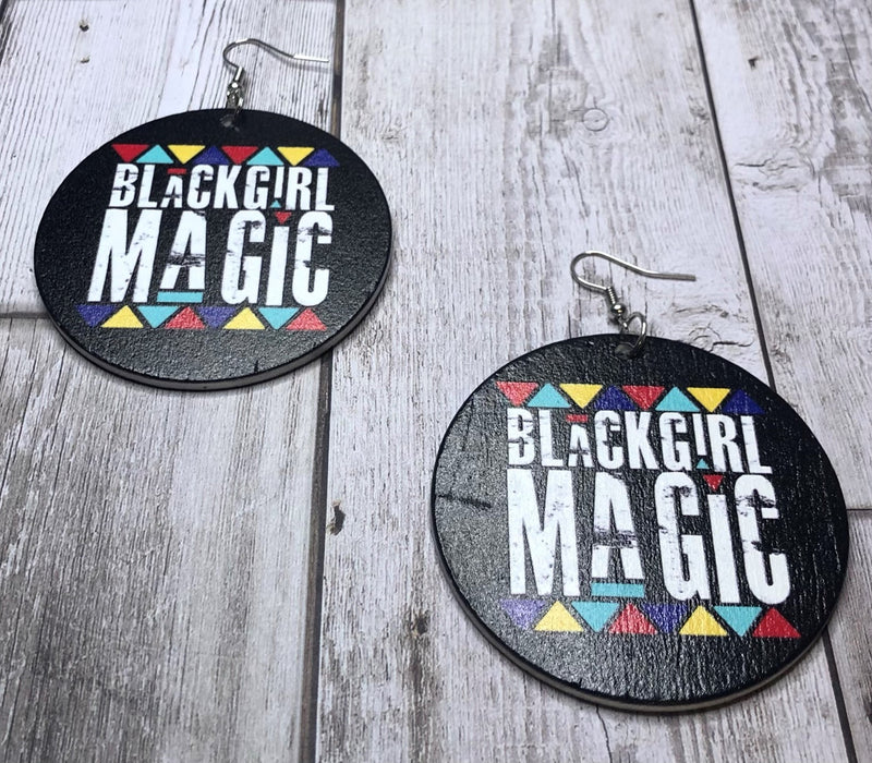 Colorful Black Girl Magic Wooden Earrings (Adults - 6cm)