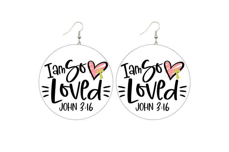 I am So Loved (John 3:16) Wooden Earrings - Adults 6cm