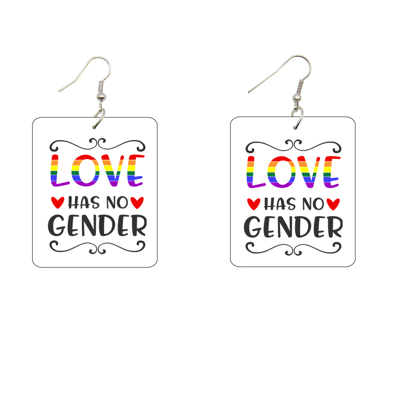 Love Has No Gender Rectangle Wooden Earrings