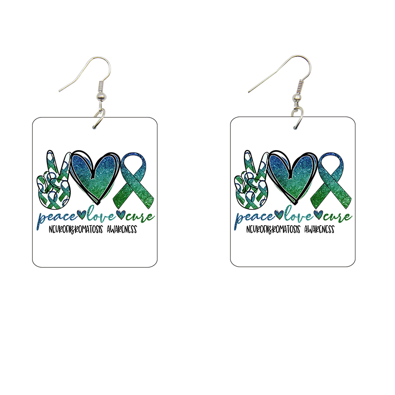 Peace, Love, Cure (Neurofibromatosis) Rectangle Wooden Earrings