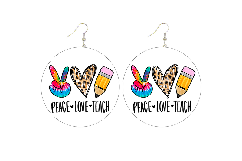 Peace, Love, Teach Wooden Earrings